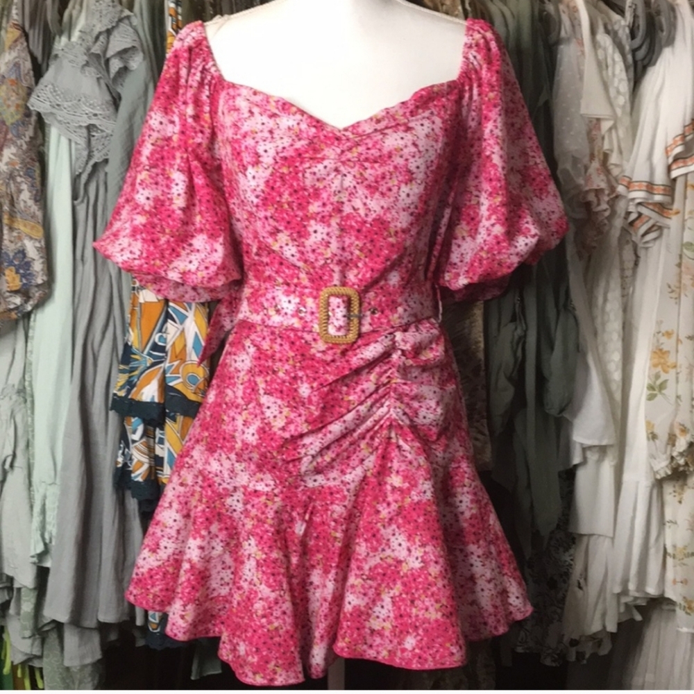 Pink Flouncy Belted Dress